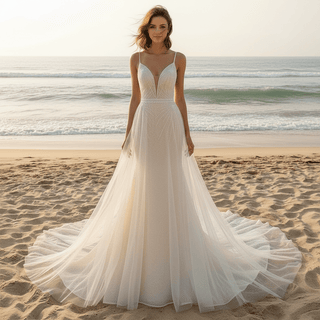 Backless Mermaid Wedding Dress with Spaghetti Straps & Train - Rosymae