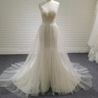 Backless Mermaid Wedding Dress with Spaghetti Straps & Train - Rosymae