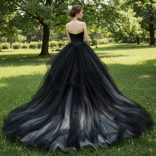 Ball Gown Black and White Wedding Dress with Sweetheart Neck - Rosymae
