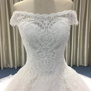 Off the Shoulder Floral Lace Appliqued with Beads Wedding Dress