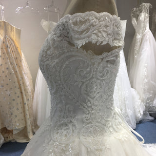 Off the Shoulder Floral Lace Appliqued with Beads Wedding Dress