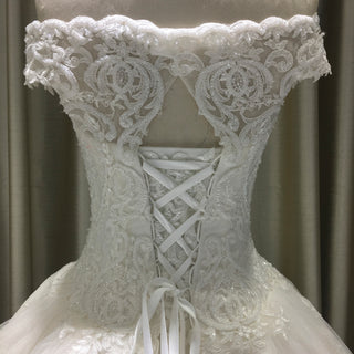Off the Shoulder Floral Lace Appliqued with Beads Wedding Dress