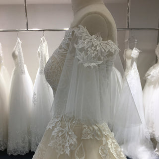 Off the Shoulder Floral Lace Ball Gown Wedding Dress with Flutter Sleeve