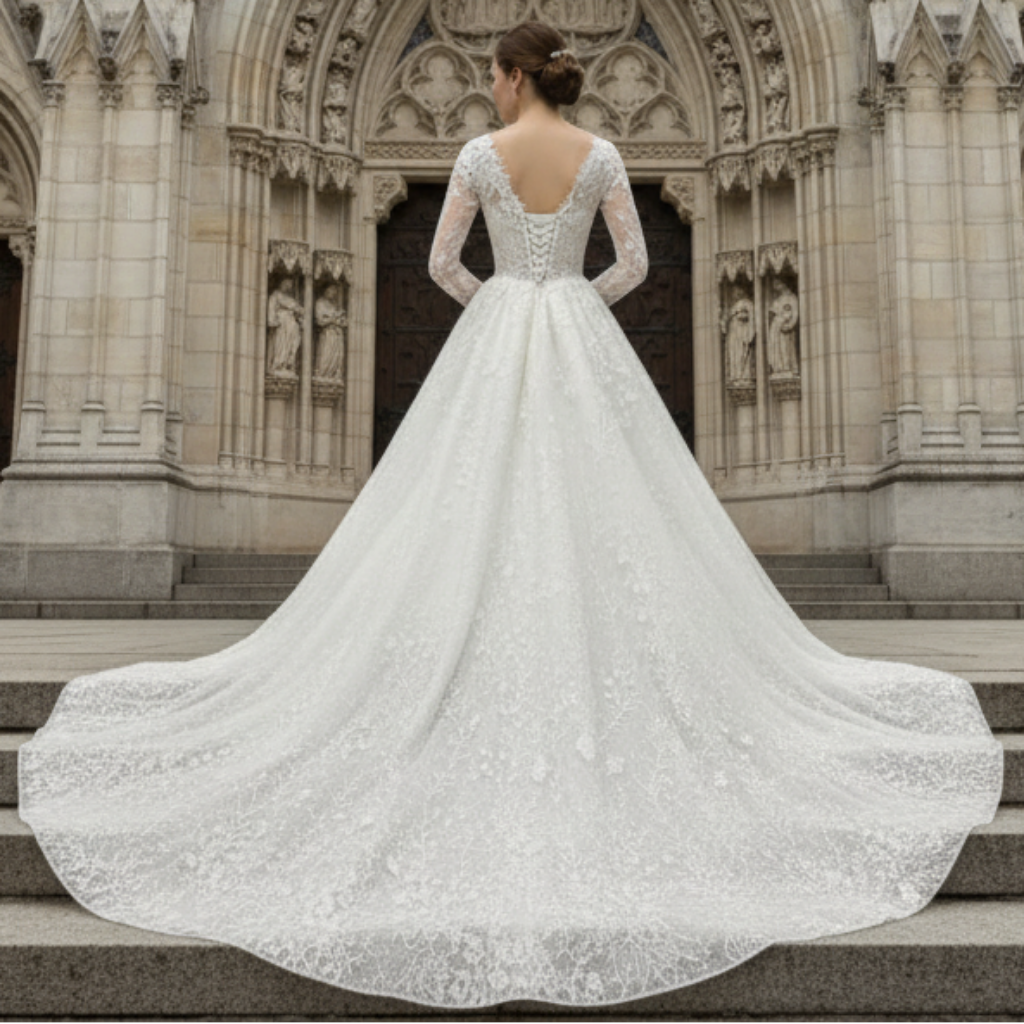 Sheer Bodice Long Sleeve Ball Gown Lace Overlay Wedding Dress Rosymae Sheer Bodice Long Sleeve Ball Gown Lace Overlay Wedding Dress Rosymae