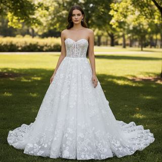 Princess Lace Overlay Ball Gown Wedding Dress with Sweetheart