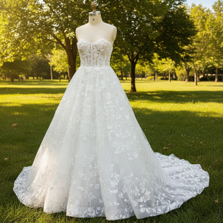 Princess Lace Overlay Ball Gown Wedding Dress with Sweetheart