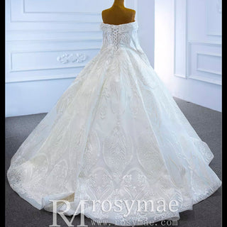 Ball Gown Lace Wedding Dresses with Off the Shoulder Long Sleeves - Rosymae