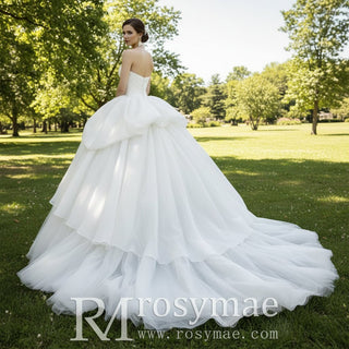 Ball Gown Layered Ruffle Wedding Dress for Beach Wedding - Rosymae