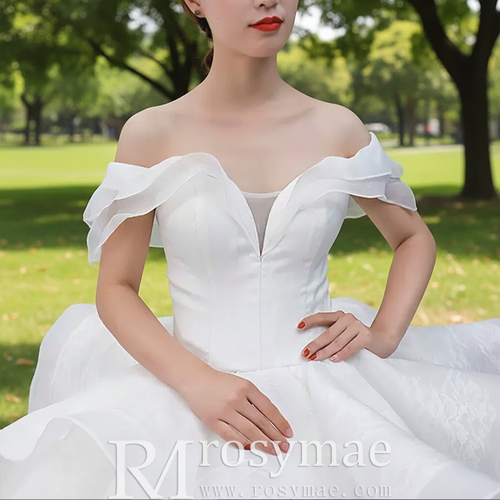 Ball Gown Off the Shoulder Organza Luxury Wedding Dress - Rosymae