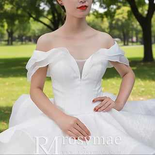 Ball Gown Off the Shoulder Organza Luxury Wedding Dress - Rosymae