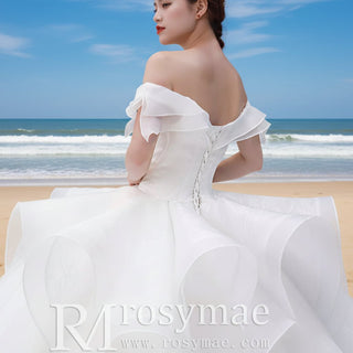 Ball Gown Off the Shoulder Organza Luxury Wedding Dress - Rosymae