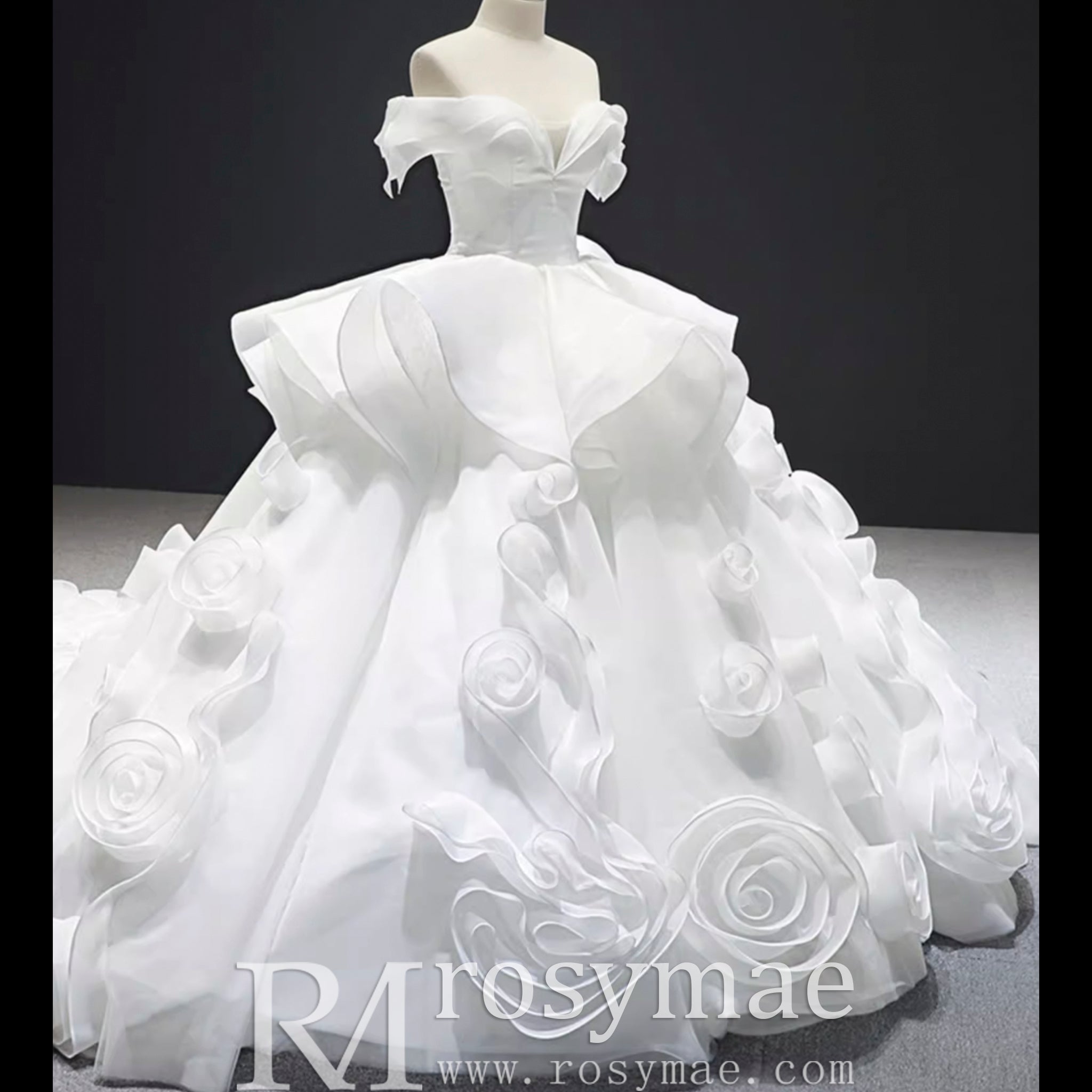 Ball Gown Off the Shoulder Organza Luxury Wedding Dress - Rosymae