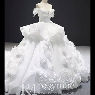 Ball Gown Off the Shoulder Organza Luxury Wedding Dress - Rosymae