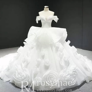 Ball Gown Off the Shoulder Organza Luxury Wedding Dress - Rosymae