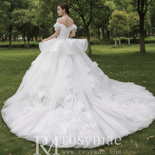 Ball Gown Off the Shoulder Organza Luxury Wedding Dress - Rosymae