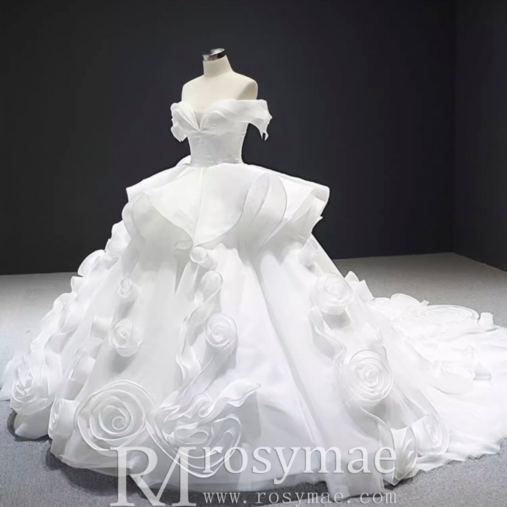 Ball Gown Off the Shoulder Organza Luxury Wedding Dress - Rosymae