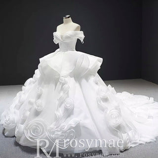 Ball Gown Off the Shoulder Organza Luxury Wedding Dress - Rosymae