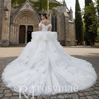 Ball Gown Off the Shoulder Organza Luxury Wedding Dress - Rosymae