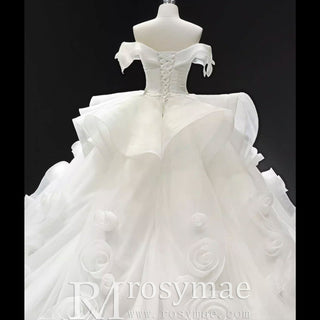 Ball Gown Off the Shoulder Organza Luxury Wedding Dress - Rosymae