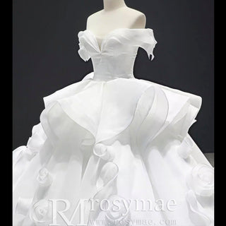 Ball Gown Off the Shoulder Organza Luxury Wedding Dress - Rosymae
