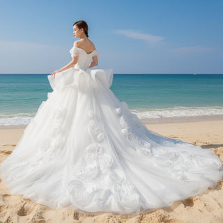 Ball Gown Off the Shoulder Organza Luxury Wedding Dress - Rosymae