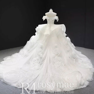 Ball Gown Off the Shoulder Organza Luxury Wedding Dress - Rosymae