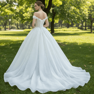 Ball Gown Off the Shoulder Wedding Gown Beaded Pearl Wedding Dress - Rosymae