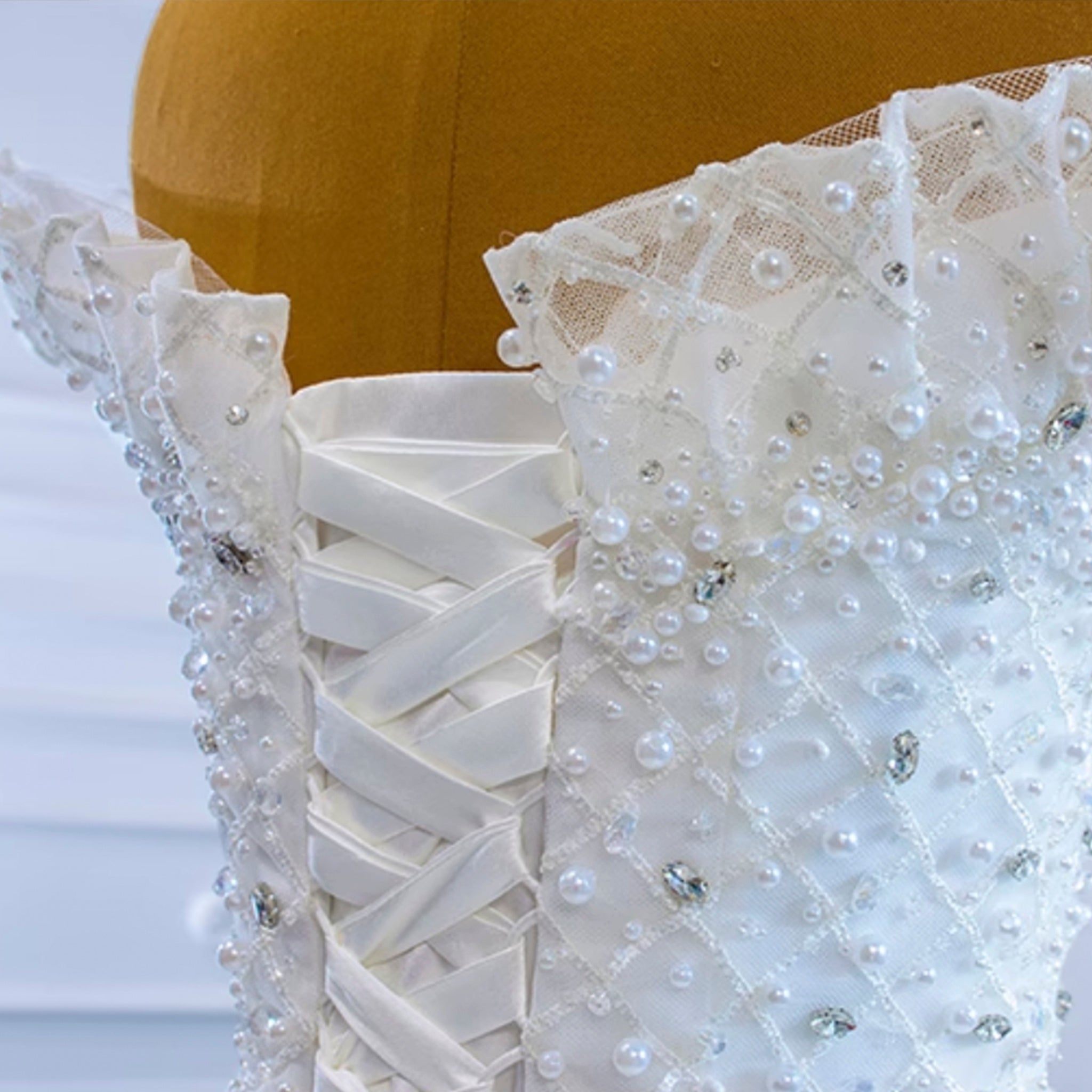 Ball Gown Off the Shoulder Wedding Gown Beaded Pearl Wedding Dress - Rosymae