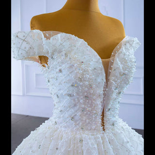 Ball Gown Off the Shoulder Wedding Gown Beaded Pearl Wedding Dress - Rosymae