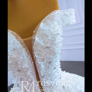 Ball Gown Off the Shoulder Wedding Gown Beaded Pearl Wedding Dress - Rosymae