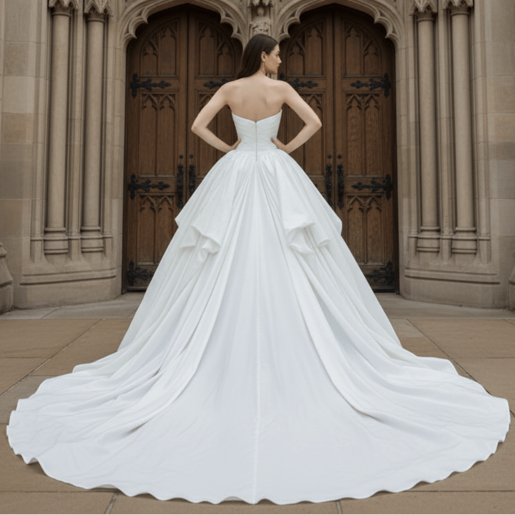 Ball Gown Puffy and Big Skirt Strapless Wedding Dress with Curve Neckline - Rosymae