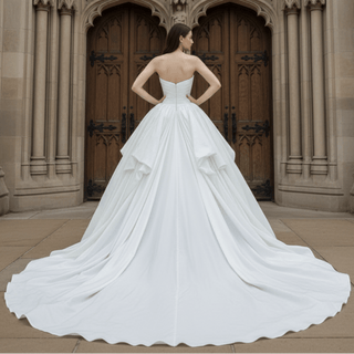 Ball Gown Puffy and Big Skirt Strapless Wedding Dress with Curve Neckline - Rosymae
