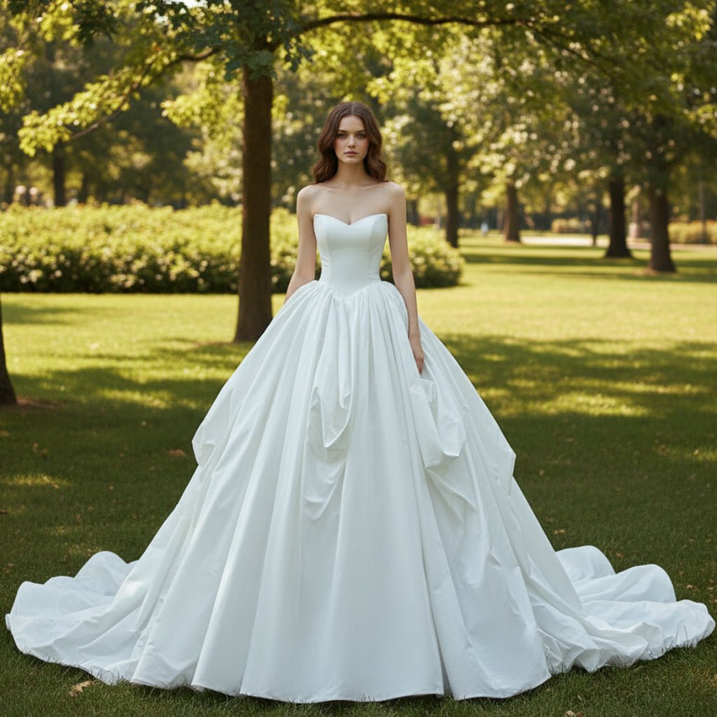 Ball Gown Puffy and Big Skirt Strapless Wedding Dress with Curve Neckline - Rosymae
