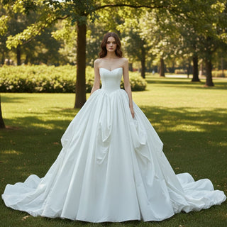 Ball Gown Puffy and Big Skirt Strapless Wedding Dress with Curve Neckline - Rosymae
