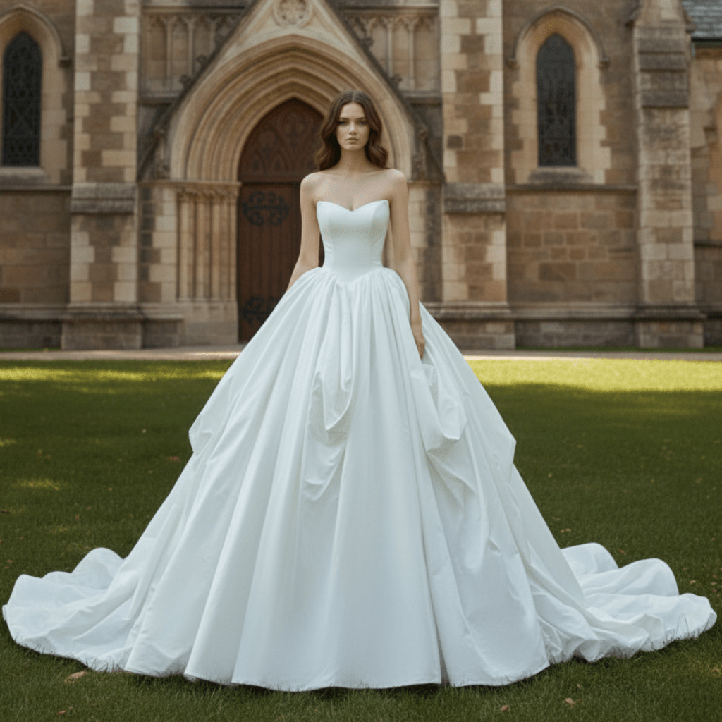 Ball Gown Puffy and Big Skirt Strapless Wedding Dress with Curve Neckline - Rosymae
