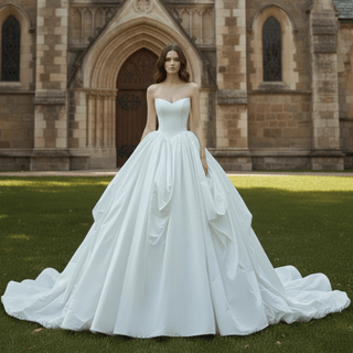 Ball Gown Puffy and Big Skirt Strapless Wedding Dress with Curve Neckline - Rosymae
