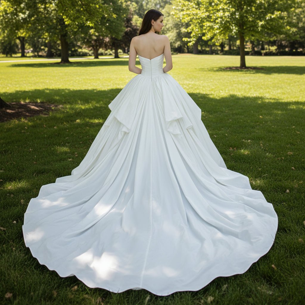 Ball Gown Puffy and Big Skirt Strapless Wedding Dress with Curve Neckline - Rosymae