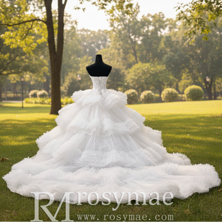 Luxury Sheer Bodice Ball Gown Wedding Dress with Sweetheart Neckline