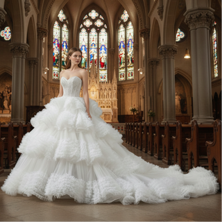 Luxury Sheer Bodice Ball Gown Wedding Dress with Sweetheart Neckline