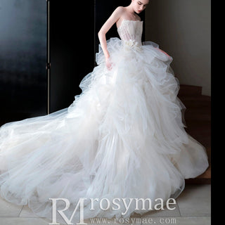 Princess Couture Sleeveless Tulle Wedding Dress with Ruffle