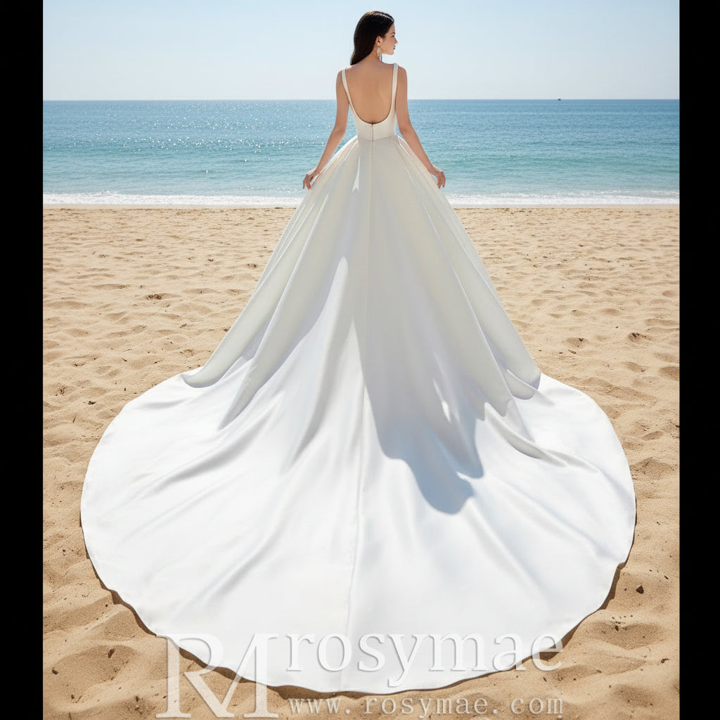 Ball Gown Square-neck Satin Wedding Dress with Tank Sleeves Rosymae Ball Gown Square-neck Satin Wedding Dress with Tank Sleeves Rosymae