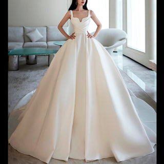 Ball Gown Square-neck Satin Wedding Dress with Tank Sleeves