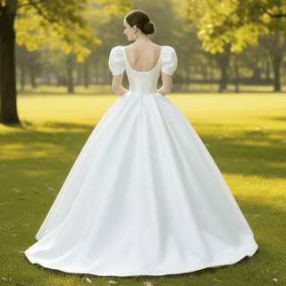 Ball Gown Satin Wedding Dress & Bridal Gown with Puff Sleeve - Rosymae
