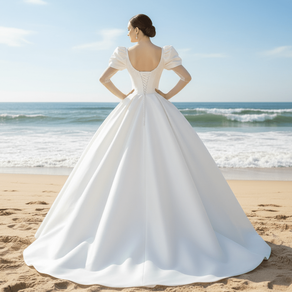 Ball Gown Satin Wedding Dress & Bridal Gown with Puff Sleeve - Rosymae