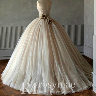Strapless Tulle Ball Gown Wedding Dress with Pearls