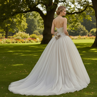 Strapless Tulle Ball Gown Wedding Dress with Pearls
