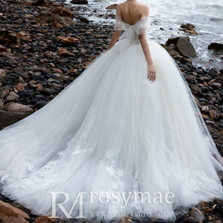 Tulle Beach Wedding Dresses with Off Shoulder Sleeves