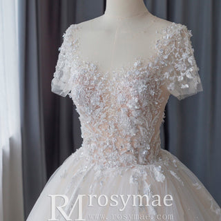 Princess Tulle Lace Wedding Dress with Short Sleeve