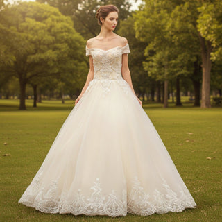 Ball Gown Tulle Lace Wedding Dress with Off the Shoulder - Rosymae