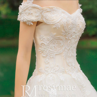 Ball Gown Tulle Lace Wedding Dress with Off the Shoulder - Rosymae